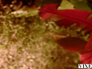 kelly collins licks balls and rides cock outdoors.