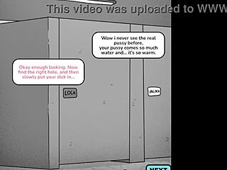 Public bathroom tryst with hot MILF janitor and shy boy