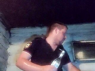 Rough banging of policeman's hole with vodka bottle, damn!