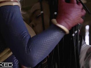 Marvel superheroes in hot cosplay costume, locked in a steamy kiss and cunilingus scene