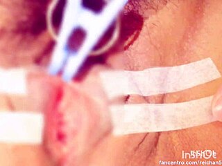 Sucking and pinching clitoris to orgasm with toys