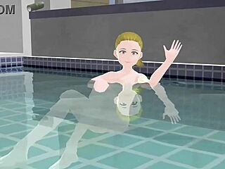 Anime woman enjoys a relaxing bath in a Japanese public bathhouse