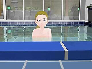 Anime woman enjoys a relaxing bath in a Japanese public bathhouse