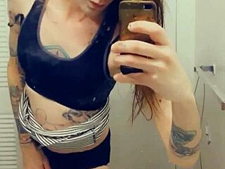 Pretty shemale in miniskirt masturbates and shows her small penis