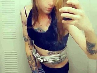 Miniskirt Tranny Shows Cock In Stockings Panties