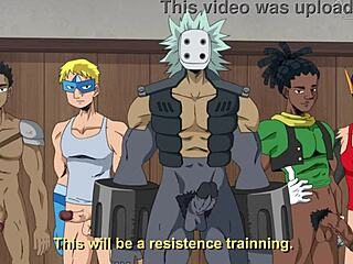 Two teens gagging in my hero academia gang bang