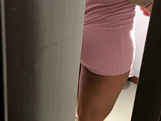spying on brunette stepsister's tight pussy through door