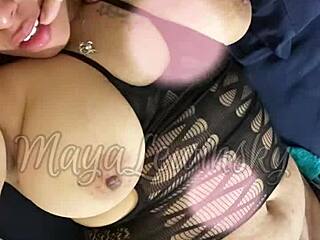 Big boobs and lingerie, interracial couple having sex