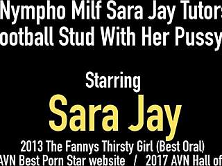 Sara Jay is a milf who teaches a football player how to pleasure a woman