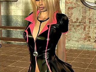 3D cartoon nurse in latex uniform