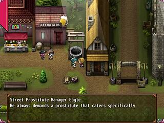 Confused witch feels aroused as she strips her big tits in the men's bathroom during the hentai game.