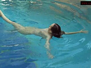Lina Mercury and Mia Ferrari strip and swim in the pool