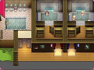 Confused witch feels aroused as she strips her big tits in the men's bathroom during the hentai game.