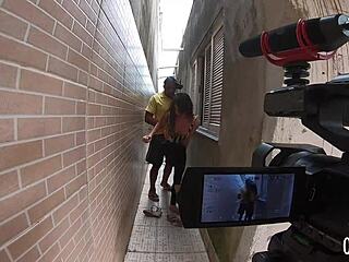 Behind the scenes, teen anne bonny gets fucked by big bambu and higor negrao in this interracial reality scene.