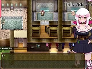 Confused witch feels aroused as she strips her big tits in the men's bathroom during the hentai game.