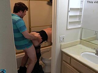 Stepson caught pleasuring himself in the bathroom has sex with stepmother
