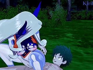 tsuyu asui, mt lady, and izuku midoriya in wild hentai sex scene