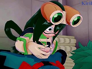 tsuyu asui, mt lady, and izuku midoriya in wild hentai sex scene