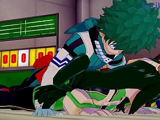 tsuyu asui, mt lady, and izuku midoriya in wild hentai sex scene