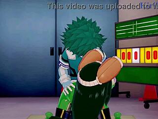 tsuyu asui, mt lady, and izuku midoriya in wild hentai sex scene