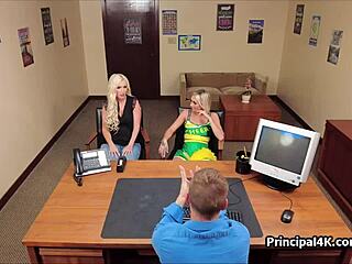Head Teacher Interacts With Sexy Cheerleader And Soccer Mom At Work