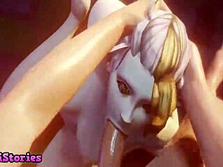 First time blowjob in a rather shy teenage girl in a hentai video game