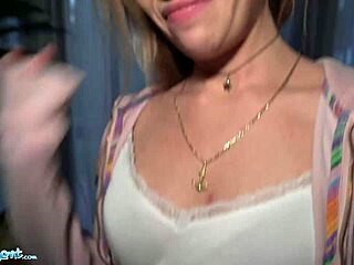 Public agent conducts a blind taste test of cum with Tina Princess