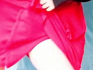 Hot shemale in pink shirt rides big cock in homemade video
