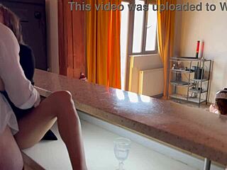 Wife cheats with husband's friend during VR helmet test. Shocking kitchen affair!