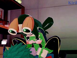 tsuyu asui, mt lady, and izuku midoriya in wild hentai sex scene