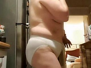 First time homemade video of my wife in big panties in the kitchen