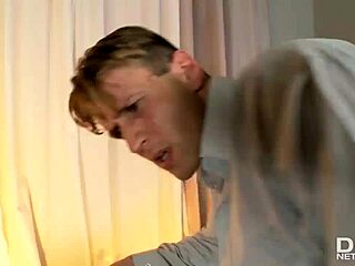 Blondie Bibi Noel preps for intense double penetration with deepthroat action