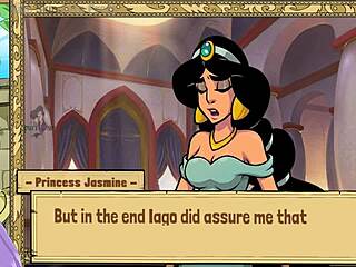 in queen trainer uncensored part 2, the character flirts with jafar amidst groping.