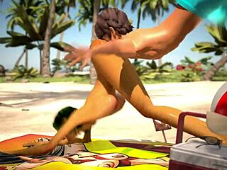 oily babe's pussy gets pounded at the beach