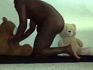 Brown And Caucasian Furry Toy Bears In Bisexual Threesome With Kissing And Massage.