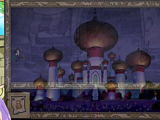 in queen trainer uncensored part 2, the character flirts with jafar amidst groping.