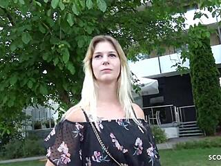 Skinny German teen Lara gets paid for street sex