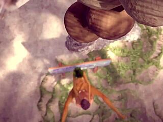 oily babe's pussy gets pounded at the beach