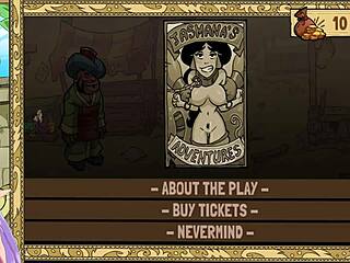 in queen trainer uncensored part 2, the character flirts with jafar amidst groping.