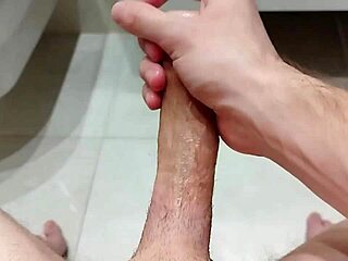 Young and straight amateur's bathroom masturbation experience with huge climax