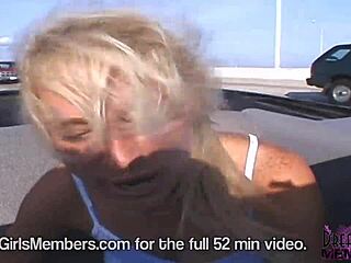 Hot blonde flashes nude in backseat