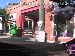 Watch this hot milf flashing in public with her swinger friends.