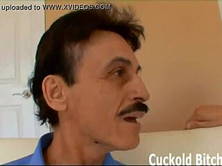 Femdom BDSM scene with a cuckold husband