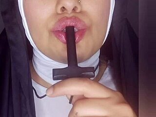 Sor Rita Masturbates with Huge Dildo Until Dripping Around Her Pussy for You