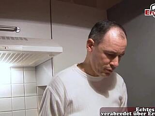 German housewife with wild hair in amateur casting scene
