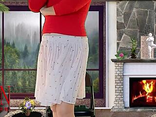 Sexy legs and high heels on curvy housewife caught in voyeur home scene.