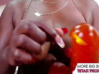 Sexy Latin Ebony Bombshell Shows Huge Long Chocolate Nipples in Action