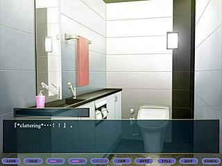Playing a hentai game with an MILF in the bathroom