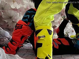 Motocross rider feels thrill of boots treading in gay competition