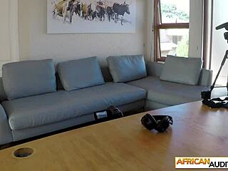 curvy african model moans as big tits get squeezed in casting